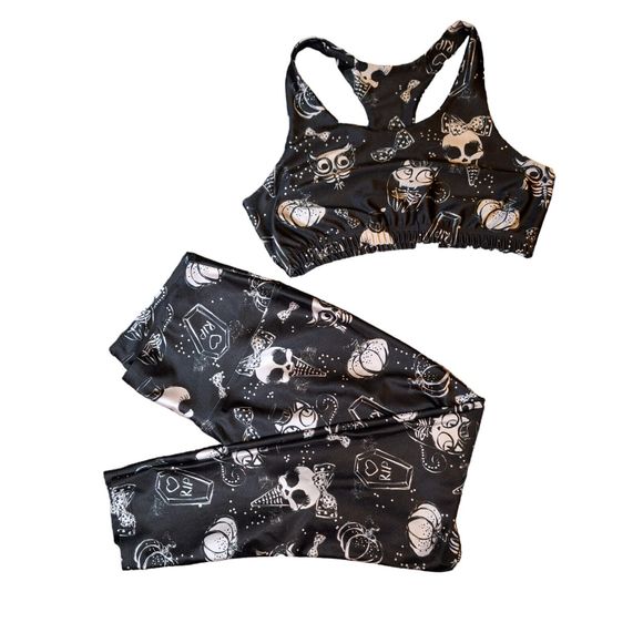 Pineapple Clothing Spooktacular Lucy Black Yoga Pants & Sports Bra 2 Pc Set, L - Picture 1 of 9